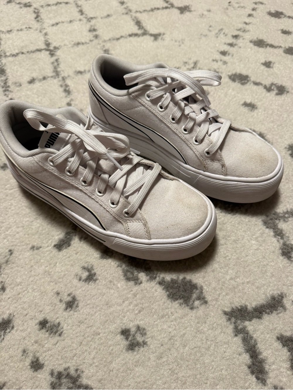 Puma White Canvas Platform Sneakers with Black Stripe